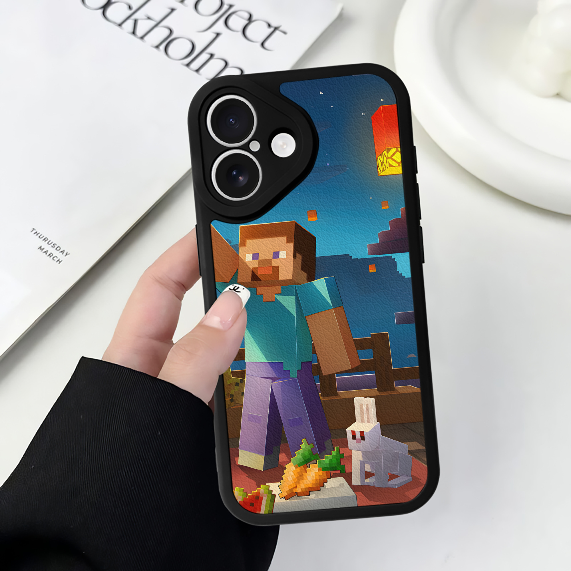 （画像用） マインクラフト ブロックの世界 Minecraft MC Block world 【iPhone 16シリーズ対応】シリコンスマホケース（レザー調） 材質：シリコン